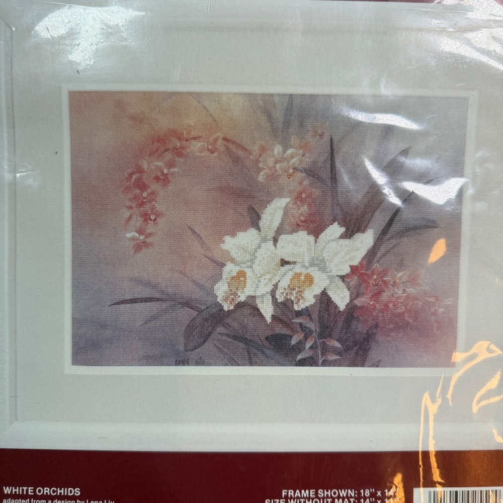 Needle Treasures White Orchids Cross Stitch Kit 02551 Lena Liu Floral New VTG
